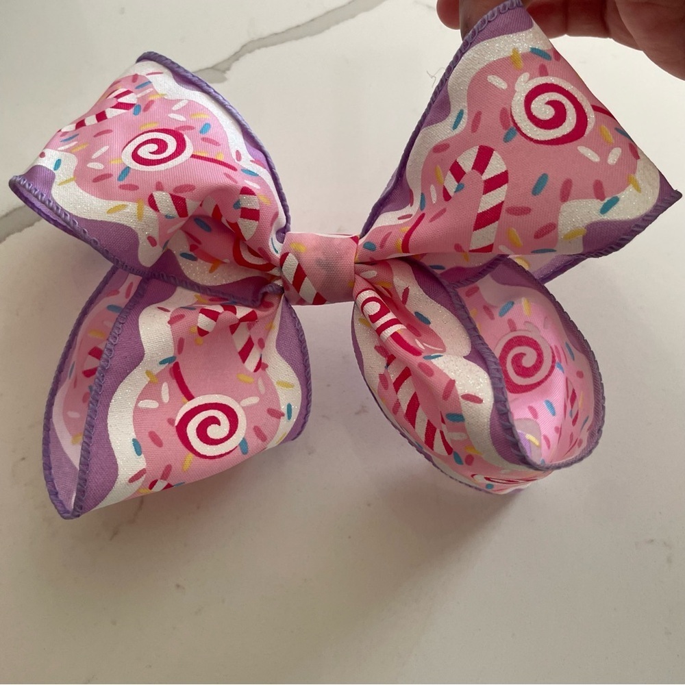 Pink and Purple Candy Swirl Hair Bow outfits girl Christmas butterfly Cindy Lou - Picture 4 of 6